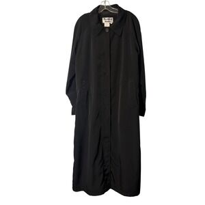 Monica Gray Vintage Womens Black Long Trench Coat Duster Hidden Button Size 14